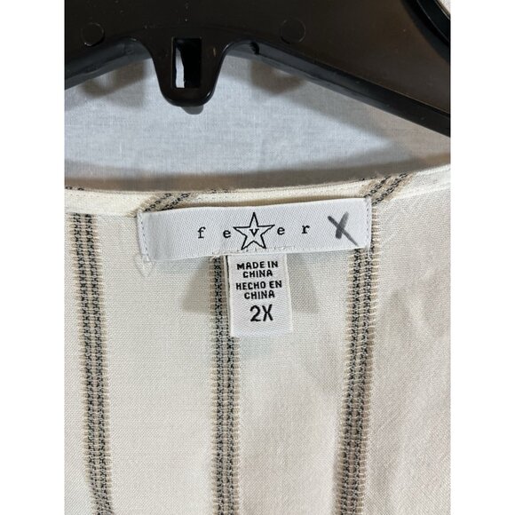 Fever 2X Long Sleeved White Striped Tunic Blouse - Picture 2 of 7